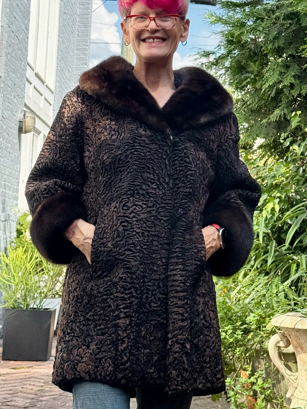 Vintage Mano Swartz Brown Swakara Lamb & Mink Swing Coat sz S